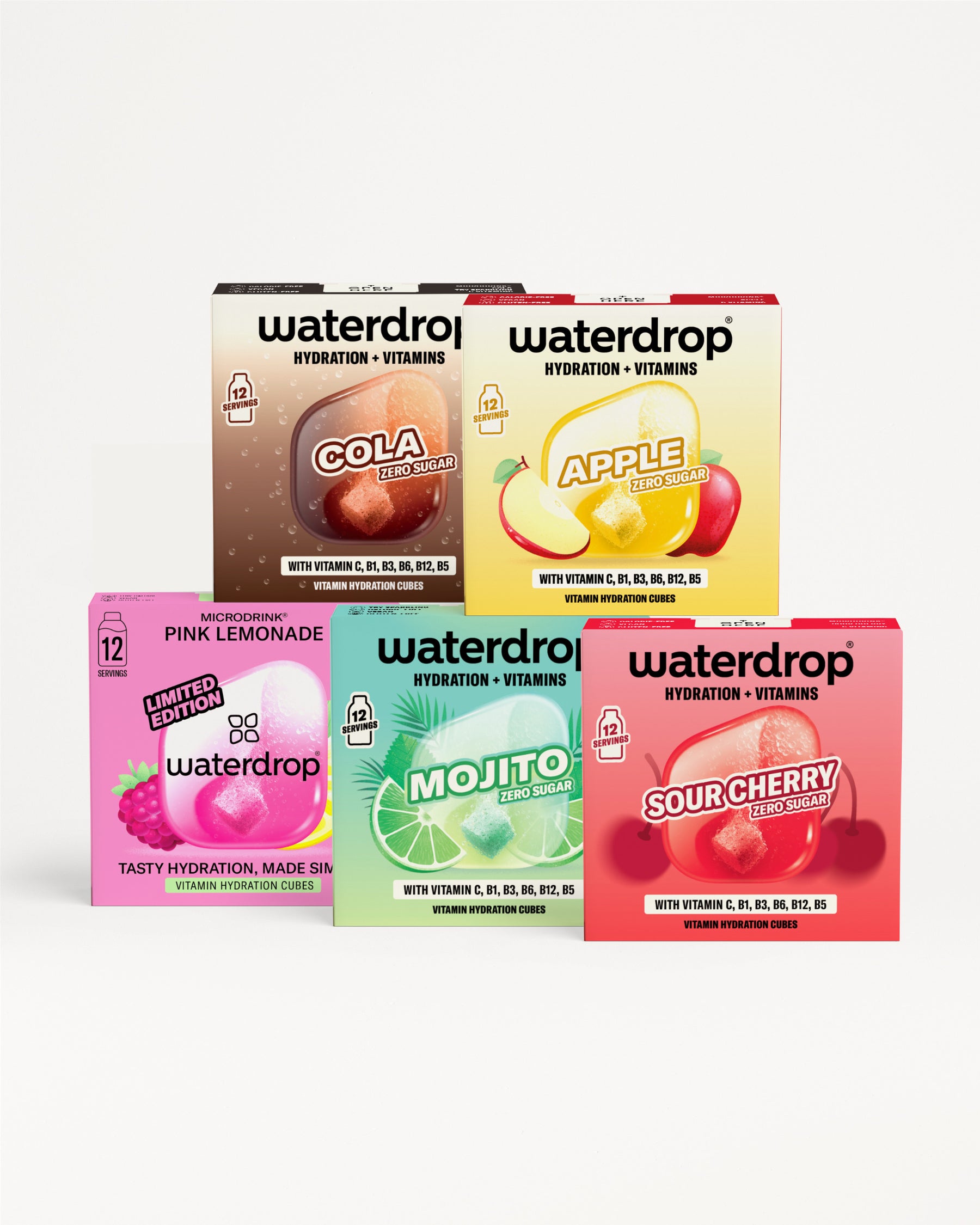Kordy Waterdrop s vitamíny, uspořádané do dvou řad.