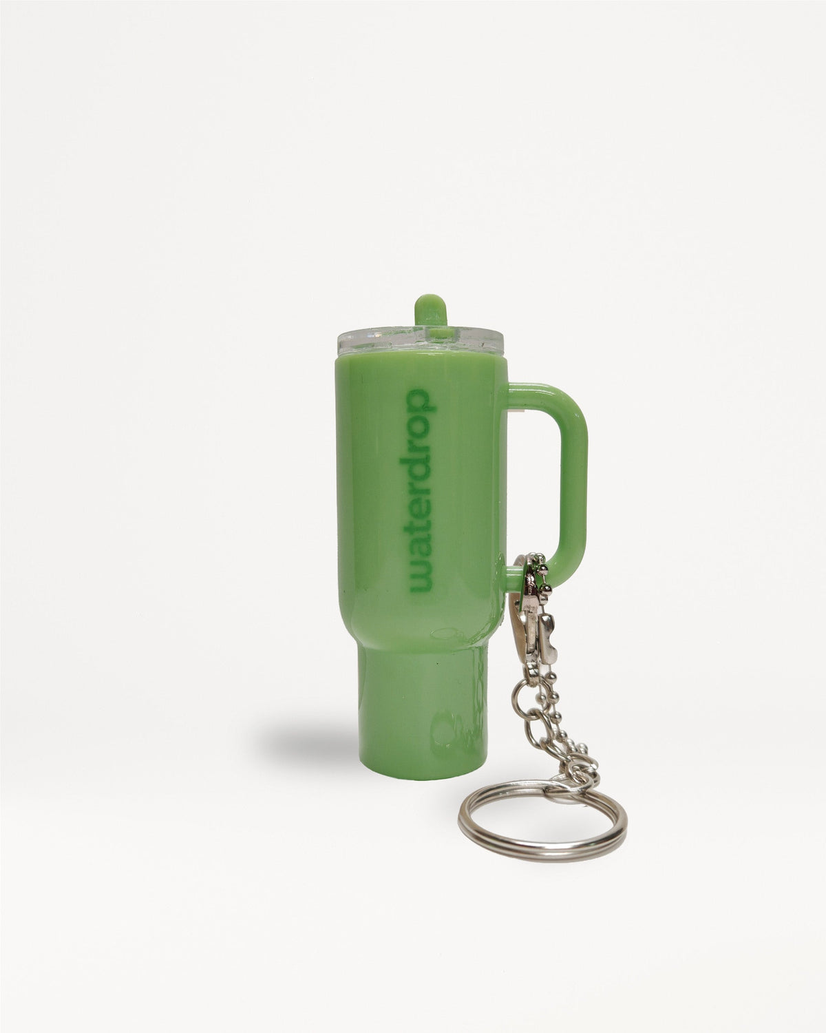 Micro Explorer keychain, tumbler-shaped, featuring waterdrop branding.